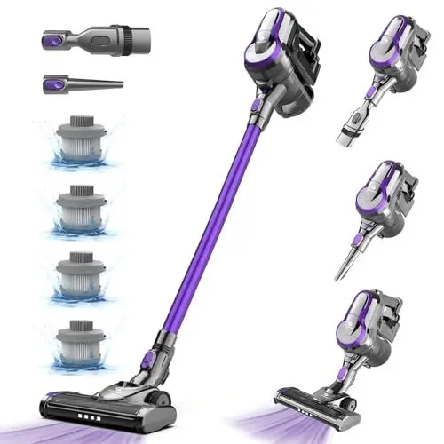 Produktbild: FixtFixer 250W/25KPa/50Min Akku Staubsauger, 4×HEPA, Staubsauger Kabellos mit Bürstenloser Motor, LED-Licht und Anti-Tangle-Bürste, Staubsauger für Tierhaare,Treppen