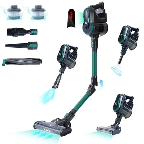 Produktbild: FixtFixer Akku Staubsauger 30000Pa, 350W Staubsauger Kabellos mit Bürstenloser Motor, Kabelloser Staubsauger Bis zu 55 Min, LED-Licht und Anti-Tangle-Bürste, Akkusauger für Hartböden Teppich(Grün)