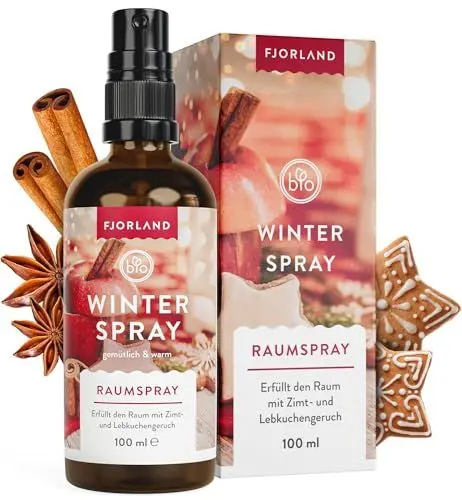Produktbild: FJORLAND Weihnachtsduft Spray 100 ml - Raumduft Weihnachten enthält natürliches Zimt & Nelkenblattöl - Raumspray Weihnachten mit Zimt und Lebkuchen Duft - Winterspray