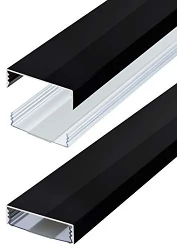 Produktbild: Flacher Design Aluminium Kabelkanal lackiert in Schwarz Hochglanz selbstklebend 50 mm x 15 mm Alunovo Kabelschacht Leitungskanal Installationskanal (Länge: 20cm)