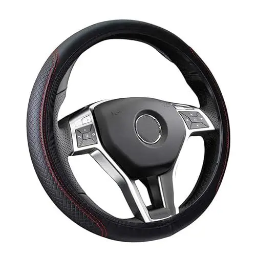 Produktbild: Flaconi 15” Auto Lenkradbezug,Lenkradbezug,Anti Rutsch Atmungsaktiv Lenkradabdeckung,Lenkradschutz,Geeignet für die meisten Autos,Lastwagen (Schwarz&Rot)