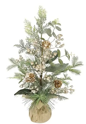 Produktbild: Flair Flower Gesteck aus Tanne Beeren/Zapfen im Topf Weihnachtsarrangement Weihnachtsblumen Kunstblume Winterblume Blume Pflanze Zweige Arrangement Weihnachtsdeko Tischdeko Weihnachten Tannenbaum