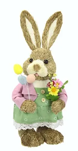 Produktbild: Flair Flower Hase aus Bast Dekofigur Osterhase Frühling Deko Ostern Figur Osterdekoration Osterfigur Frühling Frühlingsdeko Dekohase Skulptur Basthase Statue Dekoration Tierfigur Tiere Frühjahr
