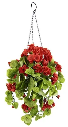 Produktbild: Flair Flower Künstliche hängende Geranien im Topf Geranienbusch Geranienhängeampel Geranie Seidenblumen Kunstblume Kunstpflanze Balkonblume Zimmerpflanze Klassische Pflanze Grünpflanze Girlande Ranke