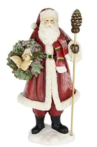Produktbild: Flair Flower Nikolaus mit Kranz Santa Claus Figur Dekoration Tischdeko Dekofigur Geschenk Weihnachtsdeko Weihnachtsschmuck Kunstfigur Deko Statue Skulptur Eichhörnchen, Rot,29x16x12cm, 244107R