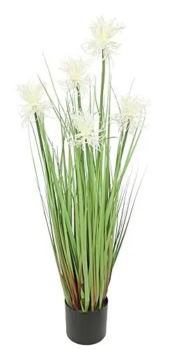Produktbild: Flair Flower Protea im Grasbusch im Topf Nadelkissen Busch Ufergras Dekogras Gras Kunstgras künstliche Pflanzen Kunstpflanze Grünpflanze Solitärgras Dekopflanze, Weiß, 68 cm, 020906W