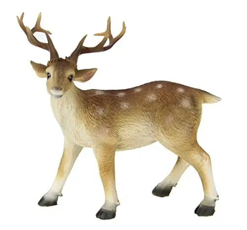 Produktbild: Flair Flower Stehendes Deko REH Rehkitz Deko Figur Bambi Rehbock mit Geweih Rotwild Tierfigur Dekofigur Figuren Statue Skulptur Gartenfigur Wald Balkon Garten Kunstfigur, Braun, 17x15x10 cm, 706805N