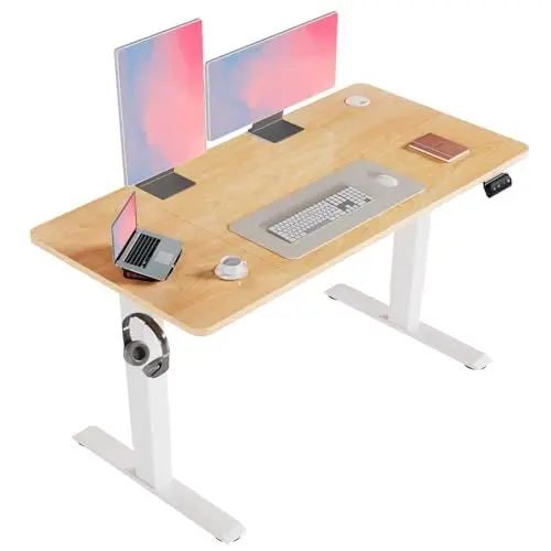 Produktbild: Flamaker Höhenverstellbarer Schreibtisch, Elektrischer Schreibtisch Höhenverstellbar für Steh-Sitz, Computertisch mit Memory-Funktion, Stabiler Tisch Standing Desk, Bürotisch,120 x 60 cm,Beige
