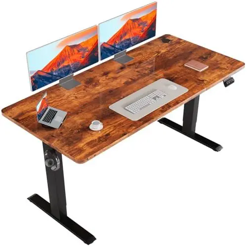 Produktbild: Flamaker Höhenverstellbarer Schreibtisch, Elektrischer Schreibtisch Höhenverstellbar für Steh-Sitz, Computertisch mit Memory-Funktion, Stabiler Tisch Standing Desk, Bürotisch,140 x 60 cm,Braun