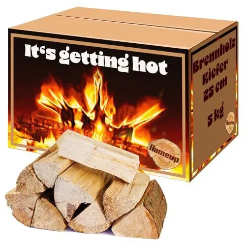 Produktbild: flameup kammergetrocknetes Brennholz 25 cm Kaminholz Kiefer Holz Auswahl 5-500 kg Kiefernholz Für Ofen und Kamin Kaminofen Feuerschale Grill Feuerholz Holzscheite, Menge:5 kg