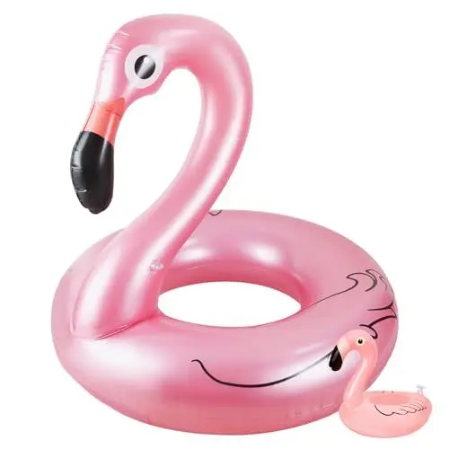 Produktbild: Flamingo Aufblasbar Ninonly schwimmring Erwachsene groß Ca. 105 cm Flamingo Pool mit Getränkehalter für Erwachsene & Kinder Roségold
