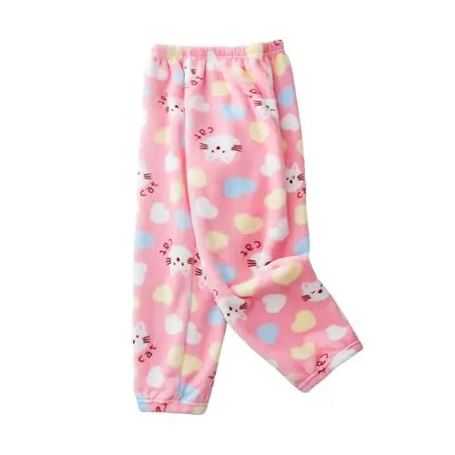 Produktbild: Flanell Hosen Mädchen Cartoon Tier Kawaii Pyjamahose Winter Warm Plüschhose Weich Kuschel Winterhose Thermohose Kinder Weihnachtspyjama Anime Bequeme Schlafhose Freizeithosen Flauschige Fleece Hose