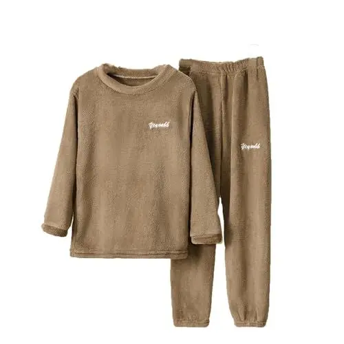 Produktbild: Flanell Pyjama Set für Mädchen Jungen Elastische Taille Einfarbiges Kinder Schlafanzug Nachtwäsche Oberteil Pyjamahose Lang Herbst und Winter Warme 2 Stück Nachtwäsche Set Hauskleidung 2-12 Jahre