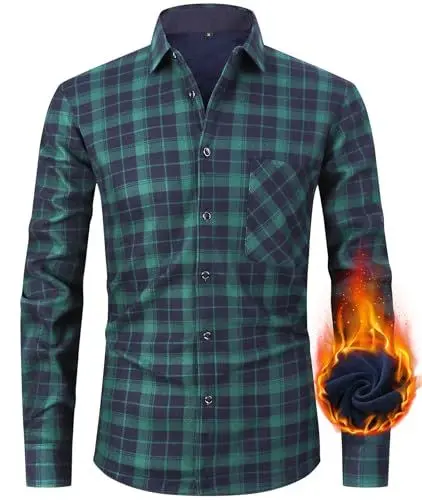 Produktbild: Flanellhemd Herren Kariertes Hemdjacke Langarm Wattierte Flanelljacke Holzfällerhemd Fleecejacke Casual Button Down Freizeithemd Winterjacke mit Brusttasche Green-P3-2XL