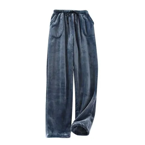 Produktbild: Flanellhose Damen Kuschelhose Flauschig Winter Fleece Hose Kuschelige Pyjama Schlafanzughosen Pyjamahose Lang Frauen Mit Weitbeinhose Blau S