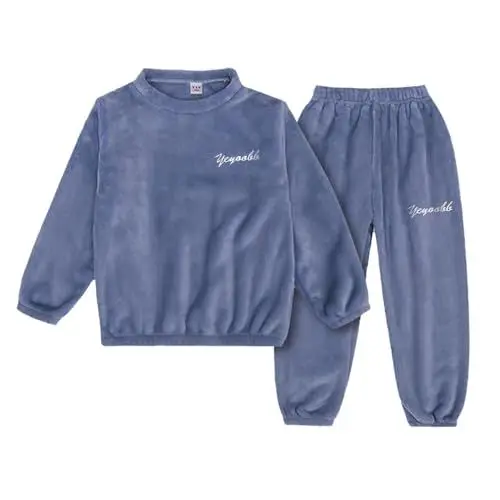 Produktbild: Flanellkleidung für Jungen Mädchen, langärmelig mit Hose, für den Winter, warm, weich flauschig, mit Fleece-Jogginghose Schlafanzug Mädchen 146 (Blau, 13-14 Years)