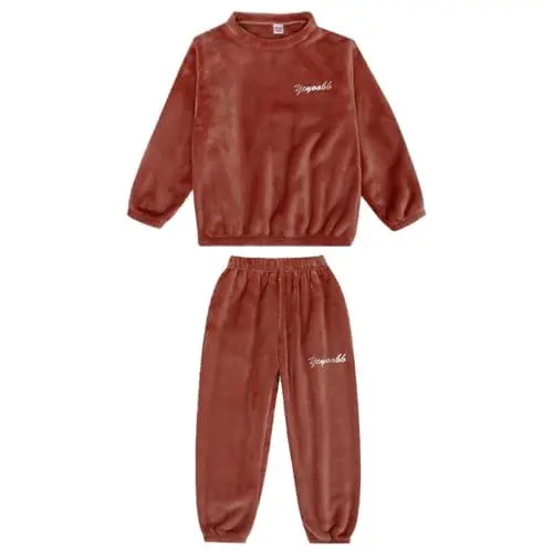 Produktbild: Flauschige Schlafanzug Mädchen Jungen - Fleece Pyjama Kinder Langarm Pullover + Pyjamahose - Hausanzug Kinder Kuschelig Hauskleidung Anzug Winter Warm Flanell NachtwäSche Set - Plüsch Bekleidungssets