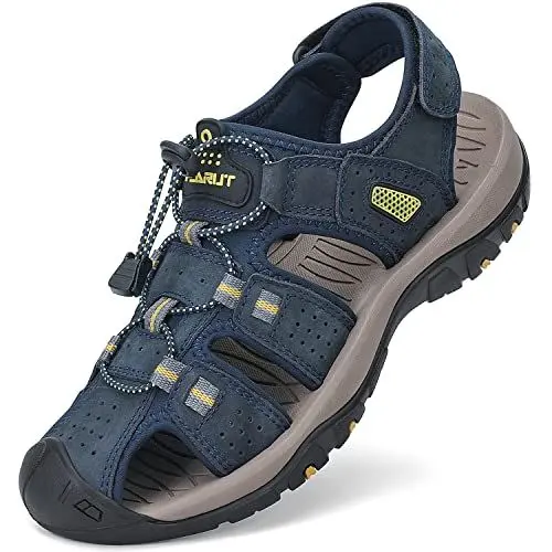 Produktbild: FLARUT Sandalen Herren Outdoorsandalen Trekkingsandalen Leder Wandersandale Sportsandalen(Blau,44)
