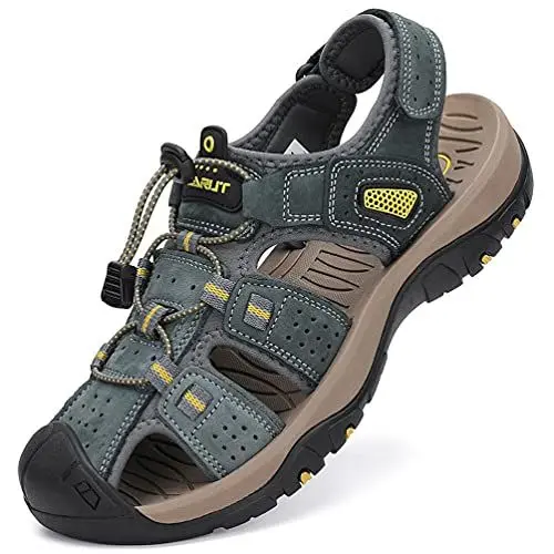 Produktbild: FLARUT Sandalen Herren Outdoorsandalen Trekkingsandalen Leder Wandersandale Sportsandalen(grau,44)