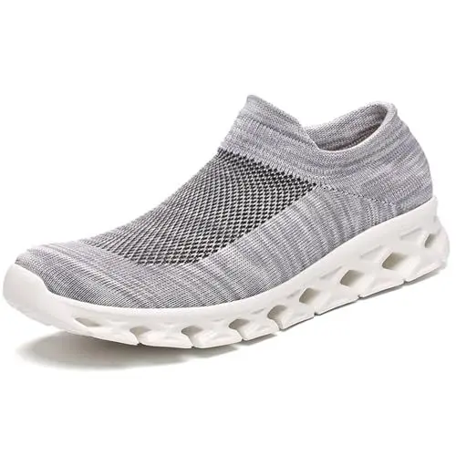 Produktbild: FLARUT Slip-On Sneakers Herren Damen Sportschuhe Laufschuhe Fitness Jogging Leichtgewichts Walkingschuhe Turnschuhe Atmungsaktiv Freizeitschuhe Straßenlaufschuhe(Hellgrau,40)