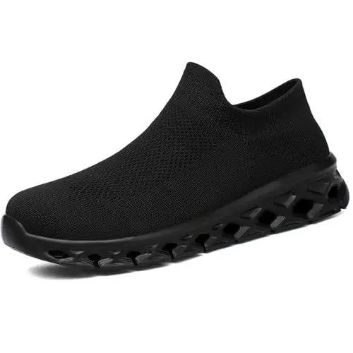 Produktbild: FLARUT Slip-On Sneakers Herren Damen Sportschuhe Laufschuhe Fitness Jogging Leichtgewichts Walkingschuhe Turnschuhe Atmungsaktiv Freizeitschuhe Straßenlaufschuhe(Reines Schwarz,40)