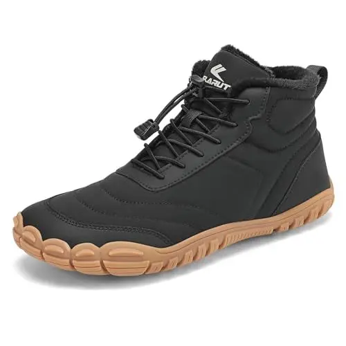 Produktbild: FLARUT Winter Barfußschuhe Herren Damen Warm Gefüttert Winterschuhe Breite Zehen Wasserabweisend Traillaufschuhe Winterstiefel(Schwarz,43)