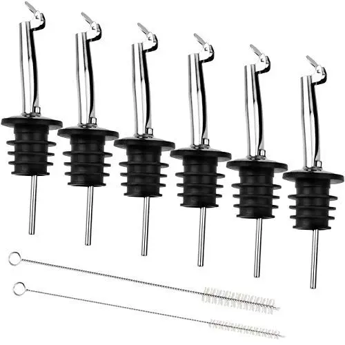 Produktbild: Flaschenausgießer mit Klappe, 8 Stück, Flaschenausgießer-Set mit 6 Weinausgießern, 2 Stile, Reinigungsbürste, Ausgießer, konischer Ölausgießer, Weinausgießer aus Edelstahl, Ausgießer für Ölc