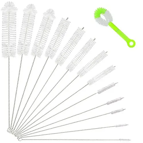 Produktbild: Flaschenbürsten zum Reinigen, 14 Stück lange Pfeifen-Flaschenreiniger-Bürsten, wiederverwendbare Nylon-Flaschen-Rohrreiniger-Set zum Waschen, Ausgießer, Kaffeemaschinenschlauch