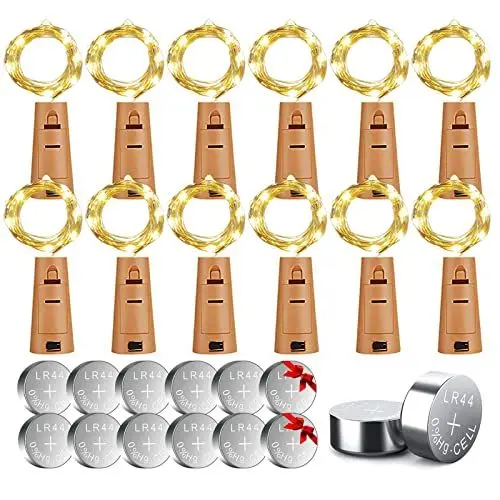 Produktbild: Flaschenlicht 12 Stück, 20 LED Flaschenlichterkette Korken, Flaschenlicht Mit 12 Ersatzbatterien (LR44), 2M Flaschen Lichterkette, Warmweiß Flaschenlicht Korken, Lichterkette Flasche für Flasche DIY
