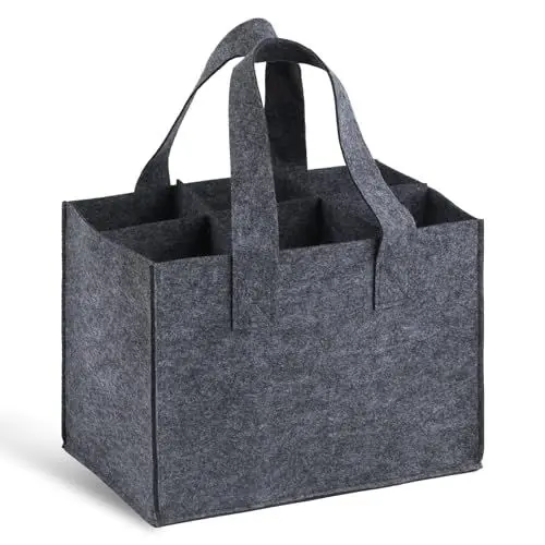 Produktbild: RUGLAMZHIP 1 Stück Flaschenträger 6 Flaschen, Filz Flaschentasche 6 Flaschen, Flaschenkorb, Filztasche mit Fächern, Getränketasche für Weinflasche Bierflaschen Wasserflaschen Tragetasche