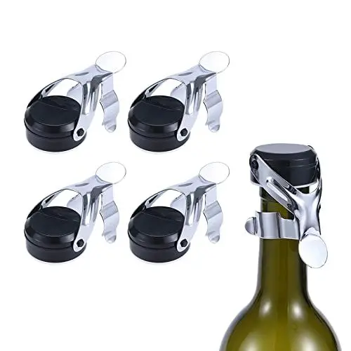 Produktbild: Flaschenverschluss mit Hebel, 4 Stück Sektverschluss Edelstahl Flaschenverschluss Bierflaschen Weinverschluss Vakuum Weinflaschenverschluss für die Weinsammlung, Champagner, Glasflaschen,Sekt2