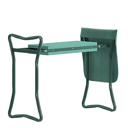 Produktbild: Flash Furniture Assisi Faltbare Garten-Kniebank – doppelseitige grüne Schaumstoffpolsterung – grüner geschweißter Eisenrohrrahmen – abnehmbare Werkzeugtasche