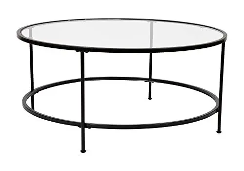 Produktbild: Flash Furniture Astoria Collection Runder Couchtisch – Moderner Couchtisch aus Klarglas – Mattes goldenes Gestell