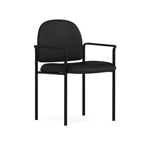 Produktbild: Flash Furniture BT-516-1-VINYL-GG schwarzer bequemer stapelbarer Stuhl aus Vinyl mit Armlehnen