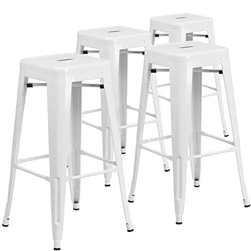 Produktbild: Flash Furniture Lily Barhocker mit quadratischem Sitz, kommerzielle Qualität, 76,2 cm hoch, rückenfrei, Metall, für drinnen und draußen, 4 Stück