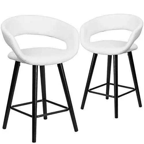 Produktbild: Flash Furniture Brynn Serie Hocker, modern, Cappuccino-Holz, 61 cm, Weiß, Vinyl, 2 Stück