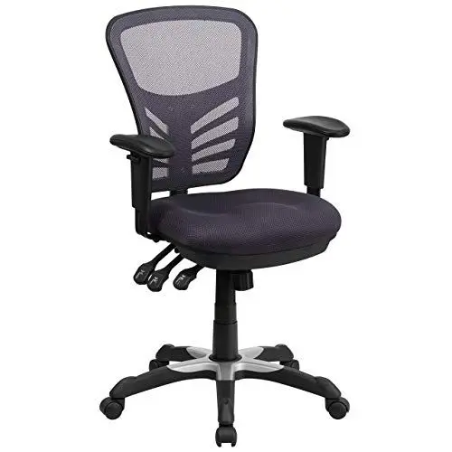Produktbild: Flash Furniture Bürostuhl, ergonomisch, mit Mesh-Rückenunterstützung, geformtem und höhenverstellbarem Sitz und 3 Paddelsteuerungen, Dunkelgrau