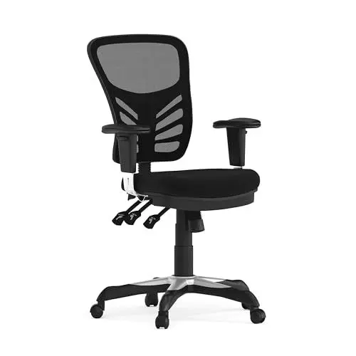 Produktbild: Flash Furniture Bürostuhl, ergonomisch, mit Mesh-Rückenunterstützung, geformtem und höhenverstellbarem Sitz und 3 Paddelsteuerungen, Schwarz