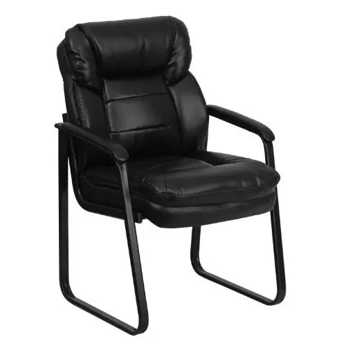 Produktbild: Flash Furniture Empfangsstuhl, Vorstands-Beistellstuhl, mit Lendenwirbelunterstützung und Kufengestell, schwarzes LeatherSoft, 1 Stück