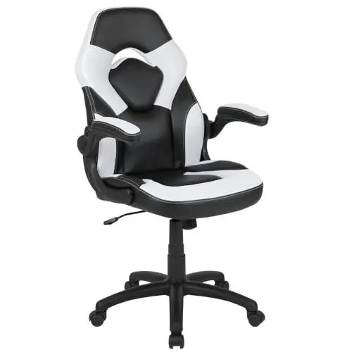 Produktbild: Flash Furniture X10 Gaming-Stuhl, ergonomischer Bürostuhl für PC- und Gaming-Setups, verstellbarer Gamer-Stuhl mit Rückenunterstützung, LeatherSoft, Weiß/Schwarz