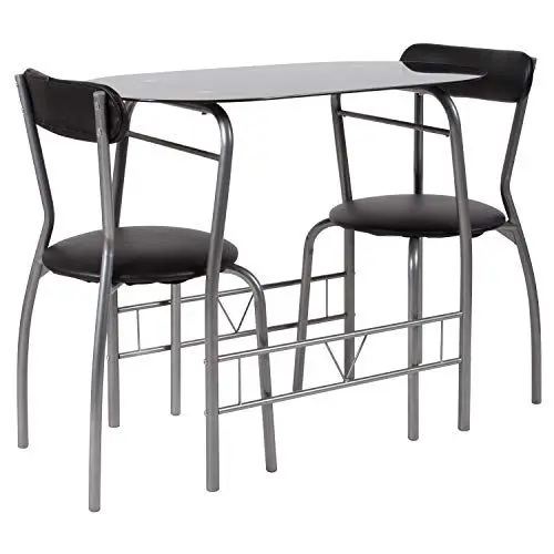 Produktbild: Flash Furniture Glas-Esstisch und Stühle, Metall, schwarz, 3-teiliges Set