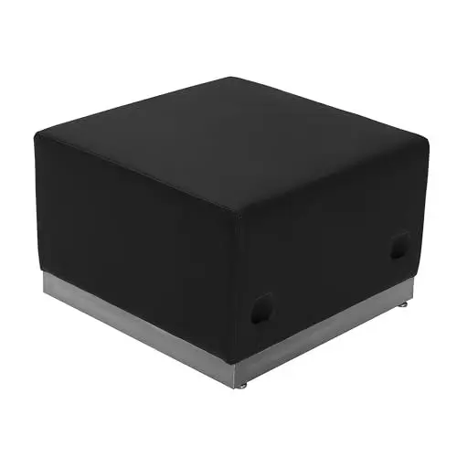 Produktbild: Flash Furniture Hercules Alon Series Ottomane aus schwarzem Leder mit gebürstetem Edelstahlboden