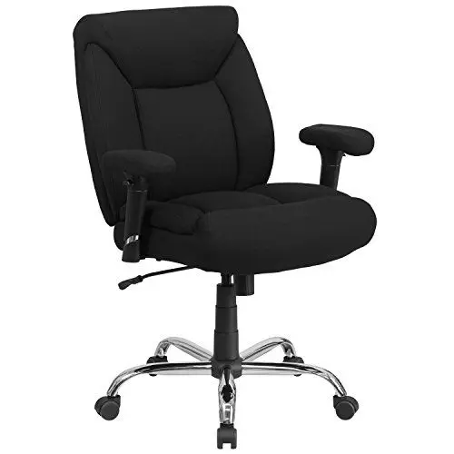 Produktbild: Flash Furniture Hercules Big & Tall Chefsessel, 180 kg Traglast, drehbarer, ergonomischer Bürostuhl mit tiefem, getufteten Sitz und verstellbaren Armlehnen, Metall, schwarzer Stoff, 1 Stück