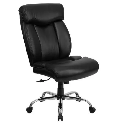 Produktbild: Flash Furniture Hercules Big & Tall Chefsessel, 180 kg Traglast, hohe Rückenlehne, drehbarer, ergonomischer Bürostuhl mit großer Kopfstütze und Chrombasis, Metall, schwarzes LeatherSoft, 1 Stück