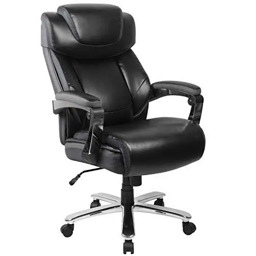 Produktbild: Flash Furniture Hercules Big and Tall Chefsessel aus Leder mit höhenverstellbarer Kopfstütze, groß, Metall, Schwarz, 92,7 x 66,7 x 44,5 cm