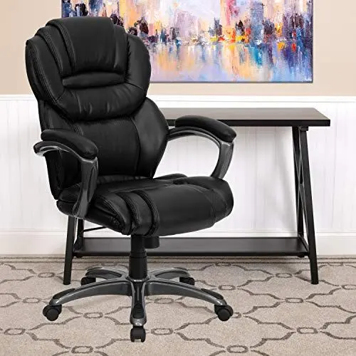 Produktbild: Flash Furniture Stella Bürostuhl mit hoher Rückenlehne, weiches Leder, ergonomisch, mit Armlehnen, Schwarz