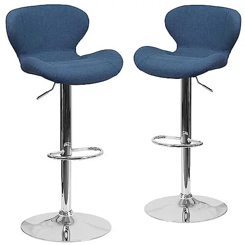 Produktbild: Flash Furniture Denville Barhocker aus Stoff, höhenverstellbar, gebogen, Rückenlehne und Chrom-Basis, 2 Stück