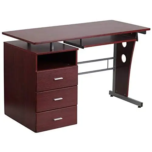 Produktbild: Flash Furniture Joshua Mahagoni-Schreibtisch mit 3 Schubladen und ausziehbarer Tastaturablage