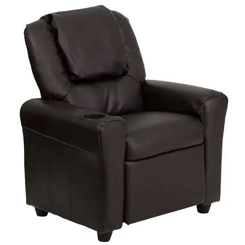 Produktbild: Flash Furniture Kids Recliner with Cup Holder, Leather, Brown LeatherSoft, Set of 1