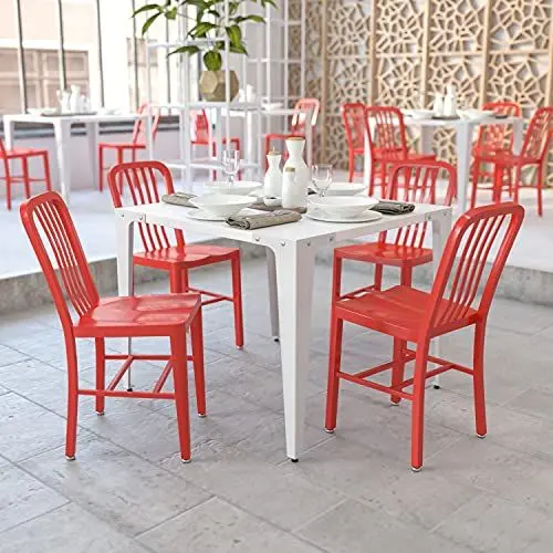 Produktbild: Flash Furniture Kommerzieller Stuhl für Innen und Außenbereich, aus Metall, 2 Stück, rot